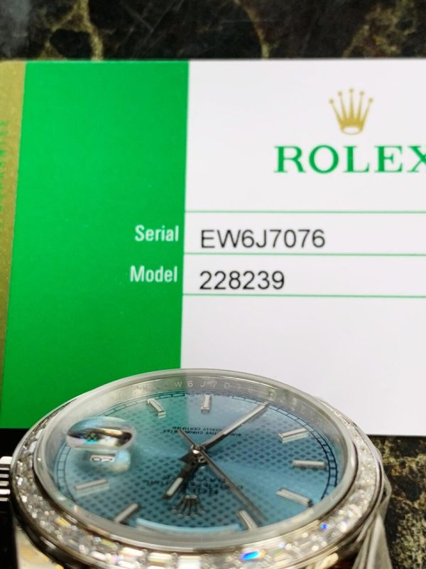 SS Factory 1:1 Rolex Day Date II Best Edition BAGUETTE DIAMONDS Bezel Ice Blue Dial Crystal Markers A3255 - Image 4
